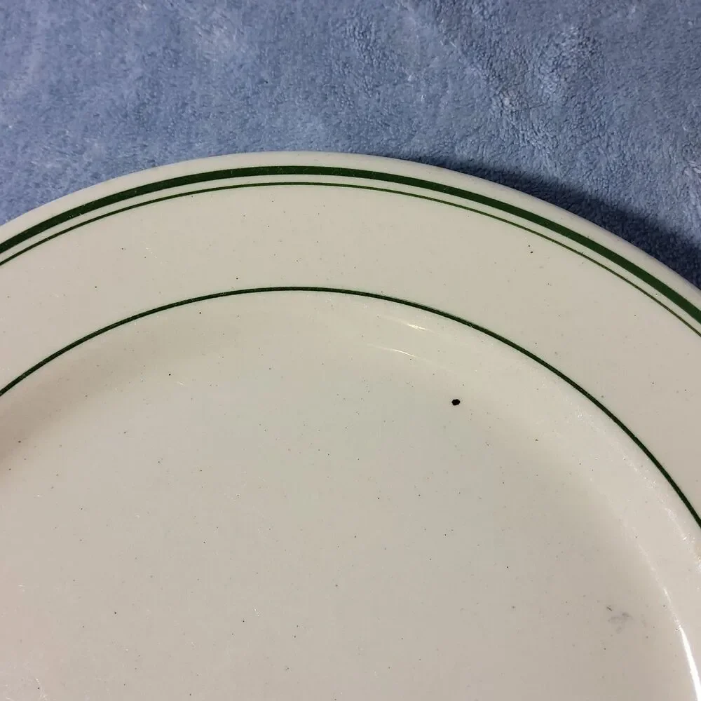 Vintage Sterling Vitrified China Green Stripe Rim Dinner Plate 9.25